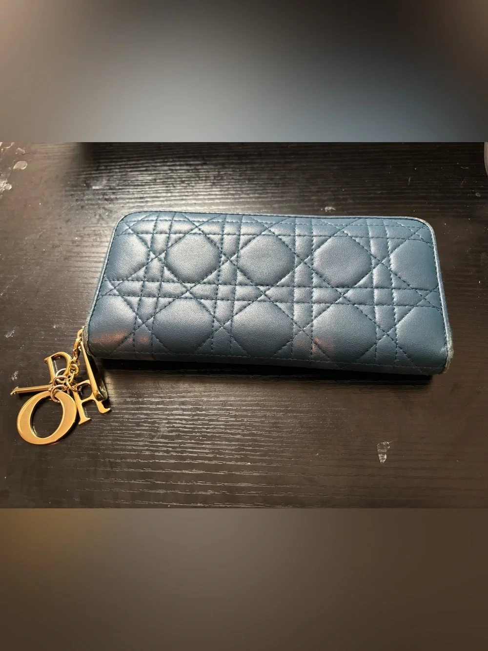 Authentic Christian Dior Lady Dior Voyageur Wallet Cloud Blue/Celeste Cannage